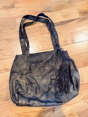 Banana Republic Metallic Black Shoulder Tote with Tassel